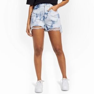 BP Nordstrom Blue Bleached Destructed Denim High Rise Shorts Frayed Hem Size 29